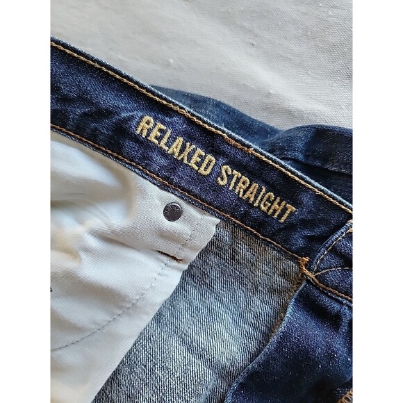 American Eagle Outfitters Jeans Mens 45x33 Relaxed Straight High Rise Dark Blue - Picture 10 of 13